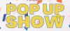 White background with various square and rectangle coloured shapes. Text says Pop Up Show. Check our socials for show information