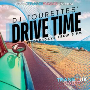 Picture if a car on an open road. Text says DJ Tourettes Drive Time, Wednesdays 5-6pm