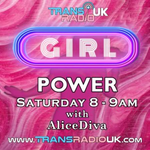 Picture has a pink background. Text says "Girl Power, Saturday 8-9am with AliceDiva"